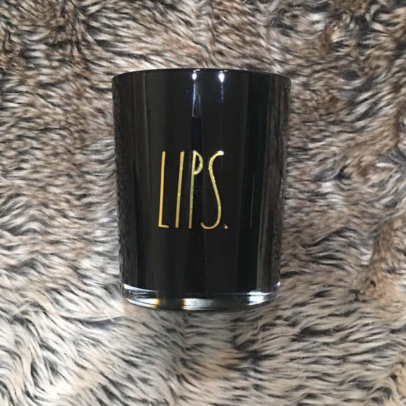 Rae Dunn Other - RAE DUNN Glass Makeup Brush Holder - “LIPS” Black / Gold 
NWT